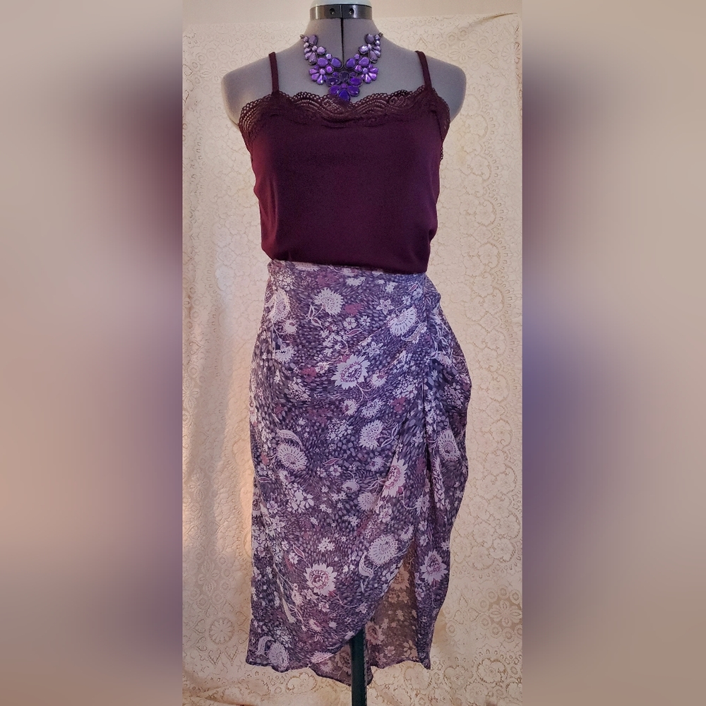 NWT Drew Anthropologie Faux Wrap Ruched Slit Floral Skirt Retail $196 boho fairy